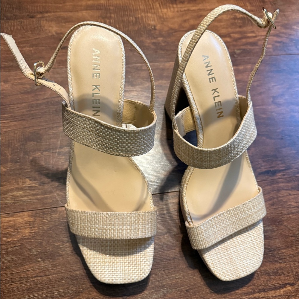 Anne Klein Beige Textured Sandals